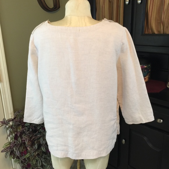 Choices Cream Linen Tunic Leaf Accents @ Neck - Picture 4 of 5